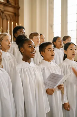 Children's Choir Singing in Bright Church