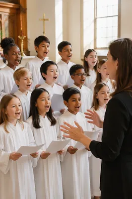 Diverse Children Choir Singing in Church