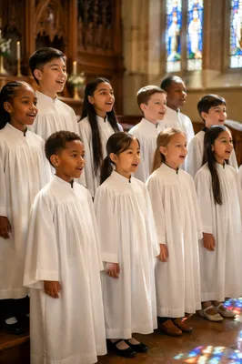 Diverse Children Choir Singing in Church