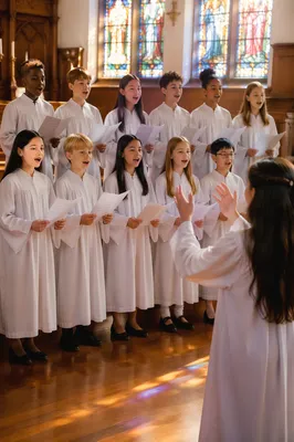 Children's Church Choir Singing in White Robes