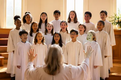 Children's Choir Singing in Bright Chapel
