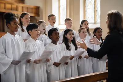 Children's Choir Singing in Bright Church