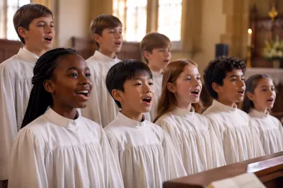 Children Choir Singing in Church Interior