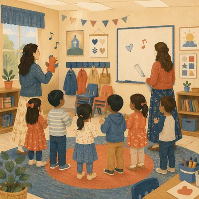 Children Singing in Sunday School Classroom