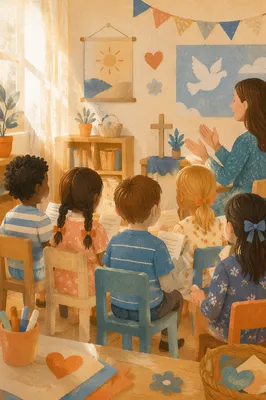 Joyful Children Singing in Sunday School