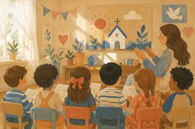 Children Singing in Sunday School Classroom