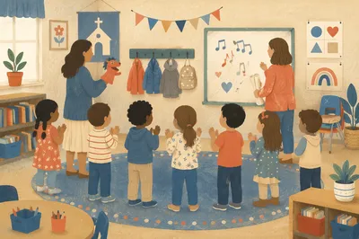 Children Singing in Sunday School Classroom