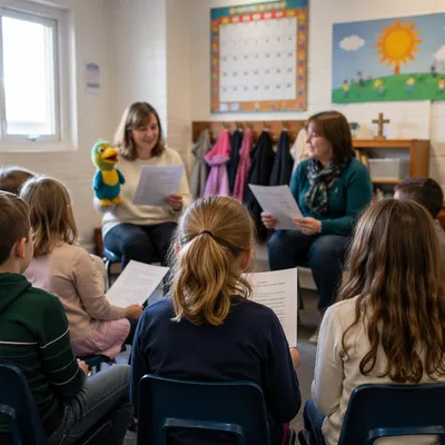 Children Singing in Sunday School Classroom