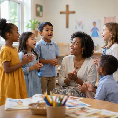 Children Singing in Sunday School Classroom