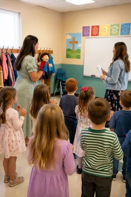 Children Singing in Sunday School Classroom