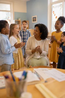 Children Singing with Teacher in Classroom
