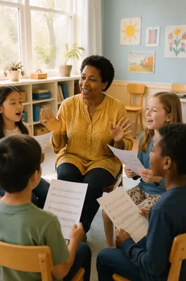 Children Singing with Teacher in Classroom