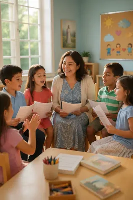 Children Singing with Teacher in Classroom