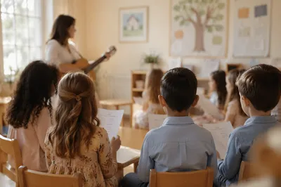 Children Singing in Sunday School Classroom