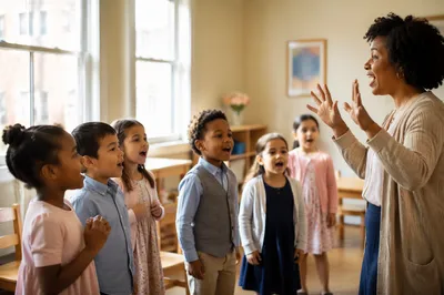 Children Singing with Teacher in Classroom
