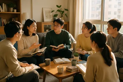 Young Adults Discussing in Cozy Living Room
