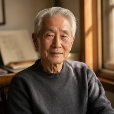 Peaceful Elderly Chinese Man by Window