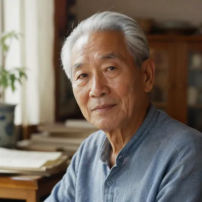 Peaceful Elderly Chinese Man by Window