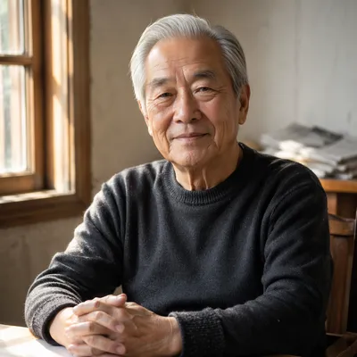 Peaceful Elderly Chinese Man by Window