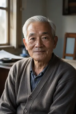 Peaceful Elderly Chinese Man by Window