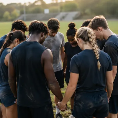 College Athletes Praying in Morning Huddle