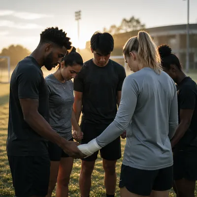 College Athletes in Prayer Huddle