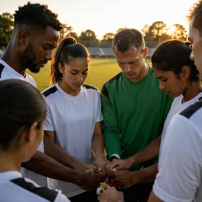 College Athletes Prayer Huddle at Sunset