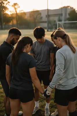 College Athletes Praying in Morning Huddle