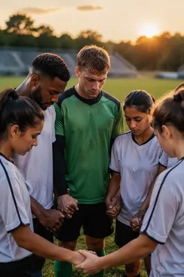 College Athletes Prayer Huddle at Sunset