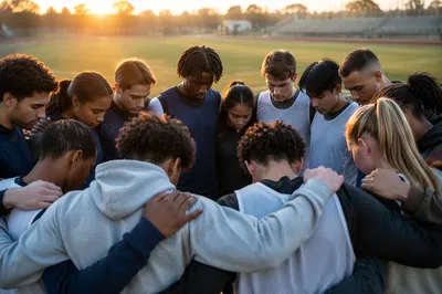 College Athlete Team Prayer Huddle at Sunrise