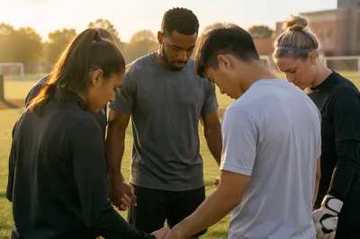 College Athletes in Prayer Huddle
