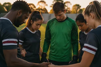 College Athlete Team Prayer Huddle at Sunset