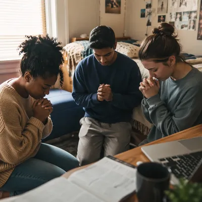 College Roommates Praying in Cozy Dorm