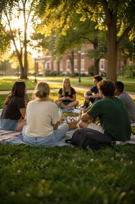 Students Gathered on Campus Lawn