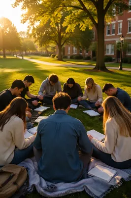 College Students Gathering on Campus Lawn
