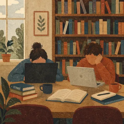College Students Studying Quietly in Library