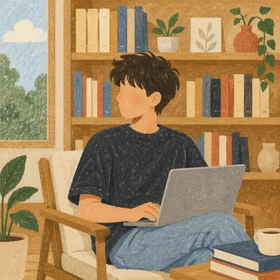 College Student Studying in Campus Library