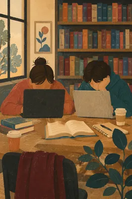College Students Studying Quietly in Library