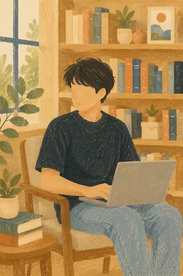 College Student Studying in Quiet Library