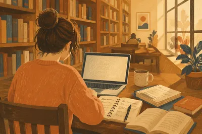 Focused College Student in Quiet Library