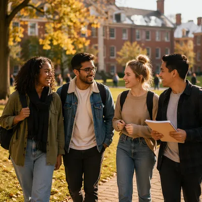 Diverse College Students Walking Across Campus