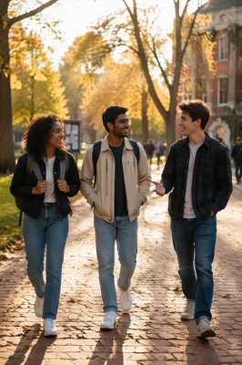 College Students Walking Across Autumn Campus