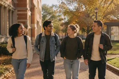 Diverse College Students Walking on Campus