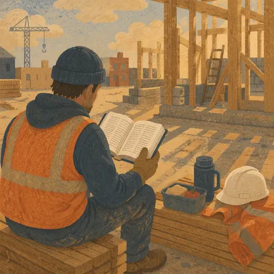 Construction Worker Reading Bible at Lunch