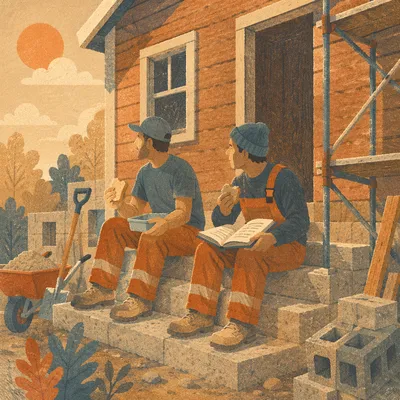 Construction Workers Reading Bible at Lunch
