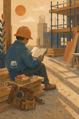 Construction Worker Reading Bible at Lunch