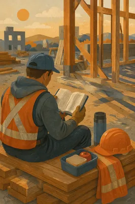Construction Worker Reading Bible at Lunch
