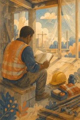 Construction Worker Reading Bible at Lunch