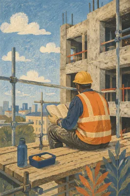 Construction Worker Reading Bible on Break