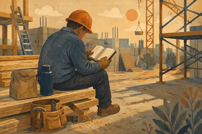Construction Worker Reading Bible at Lunch
